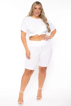 Ambiance Plus Size Tee And Biker Short Set - White -Kitchensuppliesdeal curvy sense tops plus size tee and biker short set white 30026294493281
