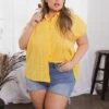 Ambiance Plus Size Teresa Eyelet Surpluce Back Top- Yellow -Kitchensuppliesdeal curvy sense tops plus size teresa eyelet surpluce back top yellow 31844286300257